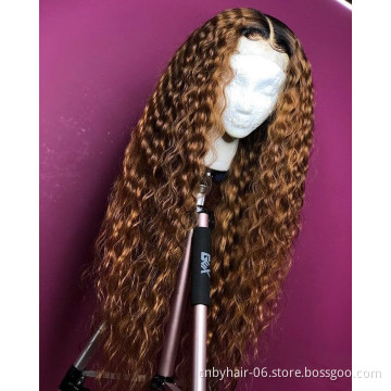 Highlight Wig Vendor Wholesale 1b Honey Blonde Ombre Hair Wig With Dark Roots Mink Peruvian Virgin Human Hair HD Lace Front Wig